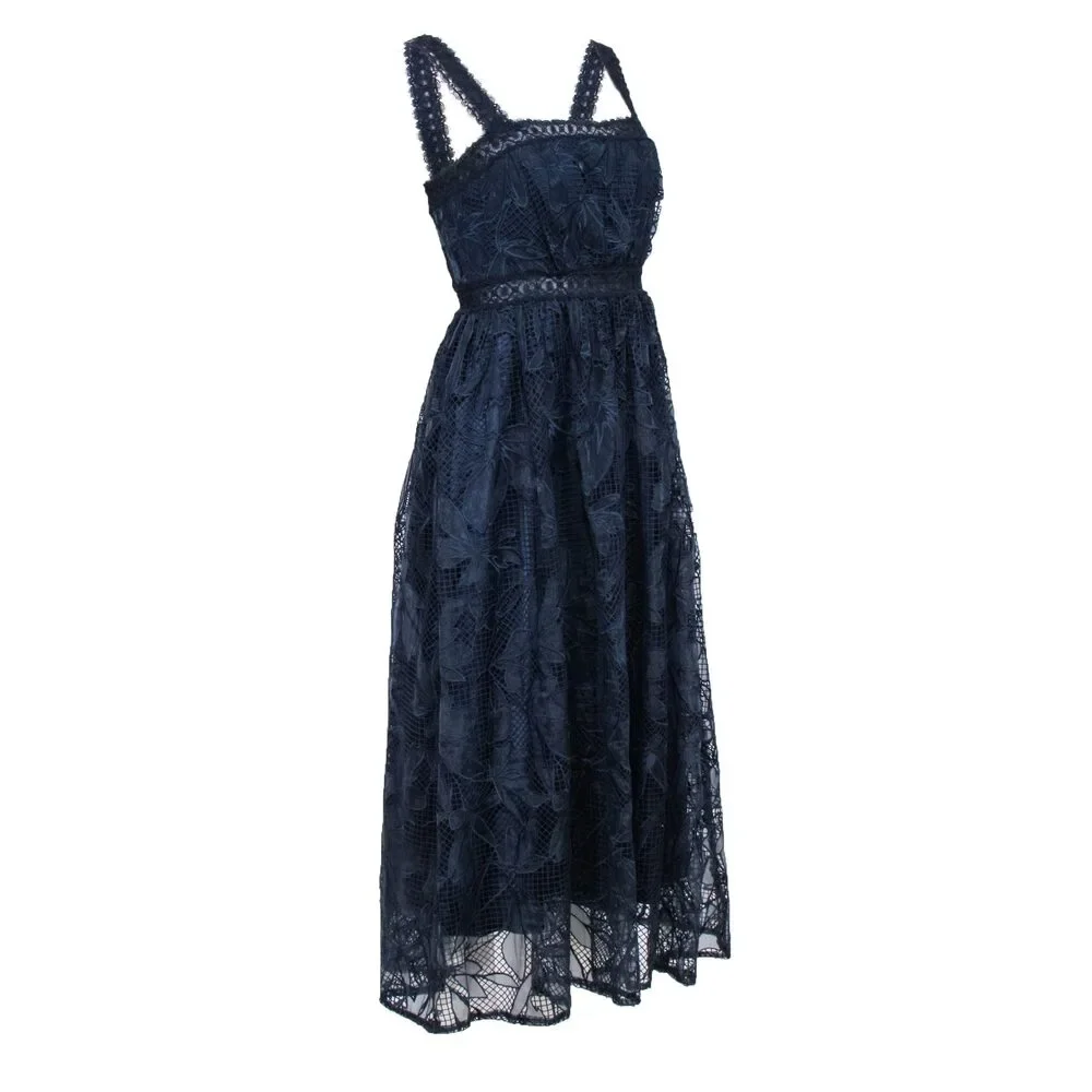 Monique Lhuillier - Navy Lace Sleeveless Formal Dress Sz 4